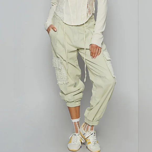 POL Crochet Overlayed Sage Green Cargo Jogger Small - New Without Tags - Picture 7 of 8